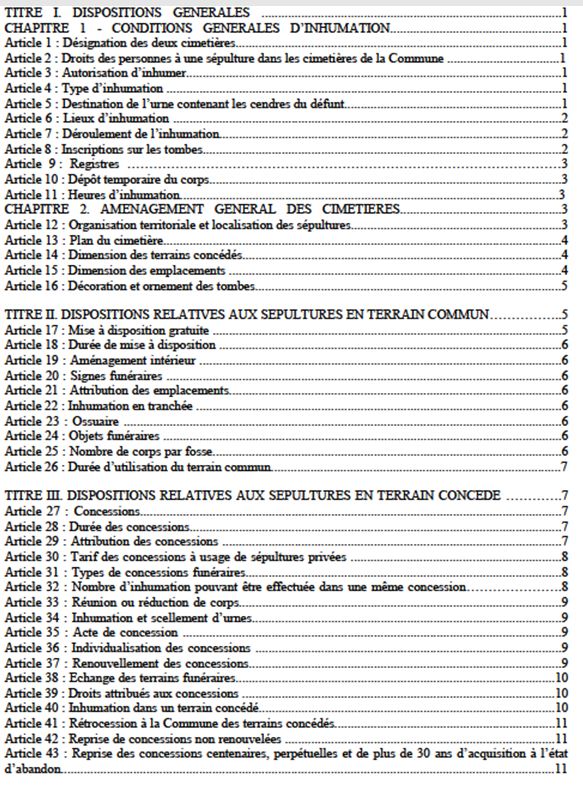 RÈGLEMENT des CIMETIÈRES