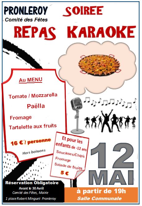 SOIRÉE REPAS KARAOKÉ .... Inscriptions avant le 30 Avril SOIRÉE REPAS KARAOKÉ .... Inscriptions avant le 30 Avril