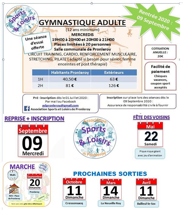 ASSOCIATION SPORT et LOISIRS ....PROGRAMME 2020 / 2021