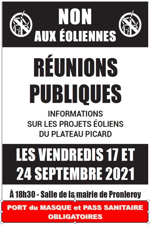 STOP .. EOLIENNES  Réunions publiques  les 17 et 24 Septembre