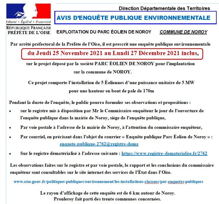 AVIS  d'ENQUETE PUBLIQUE