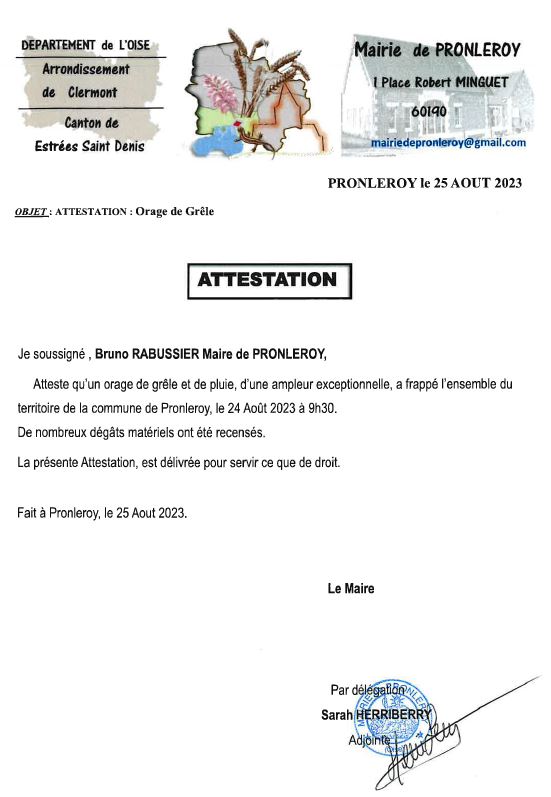 ATTESTATION INTEMPERIE ATTESTATION INTEMPERIE