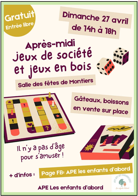 Après Midi JEUX de SOCIETE et JEUX en BOIS le 27 Avril