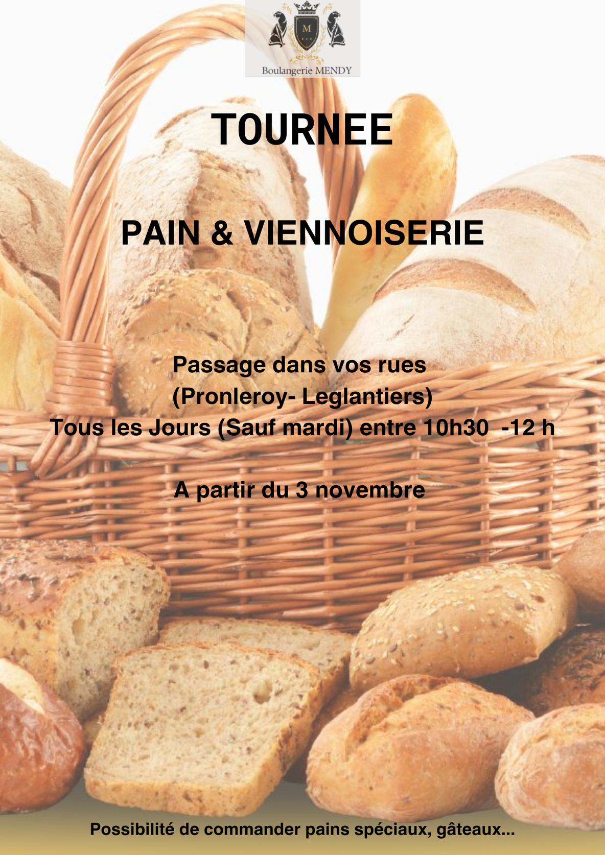 TOURNEE de pain à domicile à compter du 3 Novembre