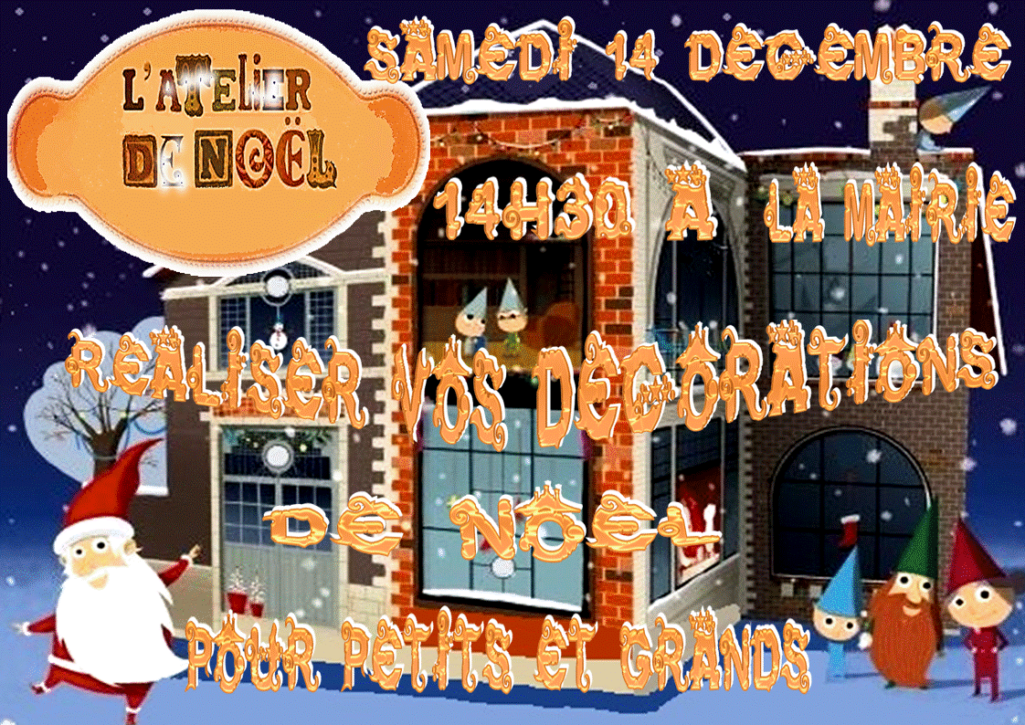Ateliers de Noël, Samedi 14 décembre à partir de 14h30,