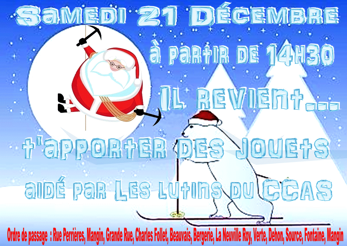 Le Père Noël à Pronleroy le Samedi 21 décembre à partir de 14h30, cliquez sur l'affiche pour voir son itinéraire ...