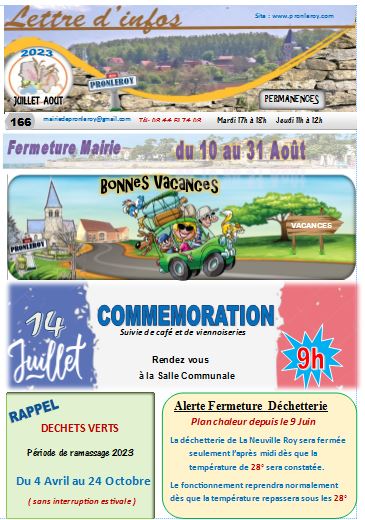 Lettre d'INFOS Juillet et Août