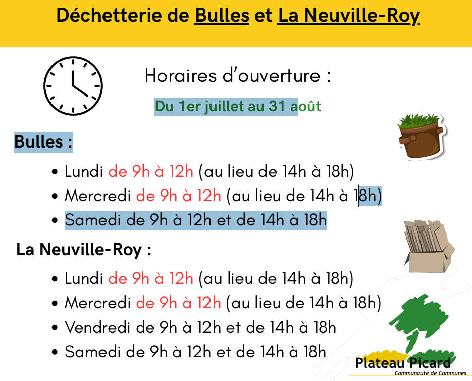 DECHETTERIE   Horaires D'été