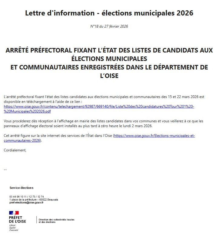 ARRETE PREFECTORAL ..ELECTION MUNICIPALE